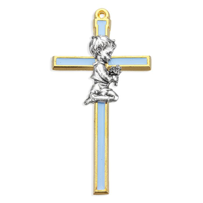 Enameled Cross with a Praying Child Figure (Boy/Girl Variants)