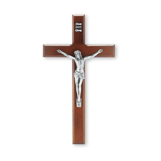 10" Walnut Crucifix with Antique Silver Finish Corpus