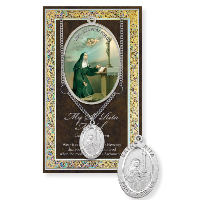 St. Rita Pewter Medal Necklace with Pamphlet - 18" Chain