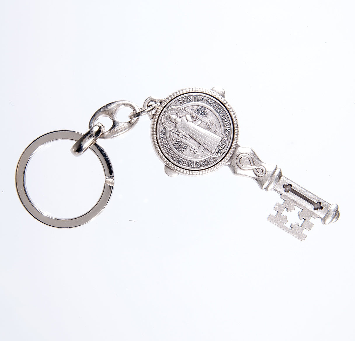 St. Benedict silver keychain