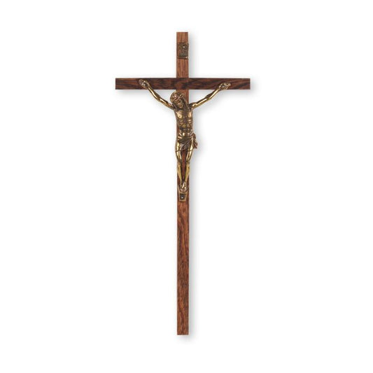 Dark Wood Crucifix with Bronze or Silver Finished Corpus