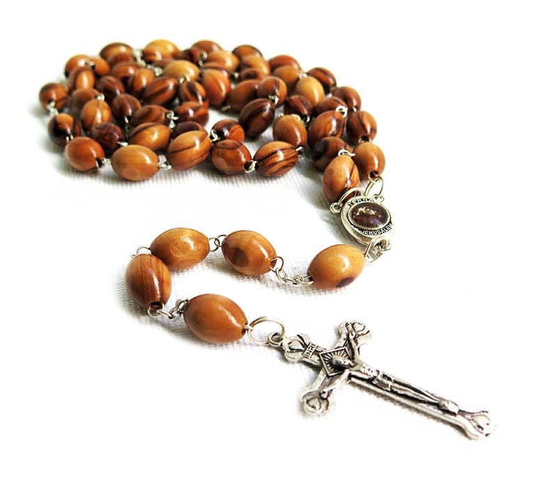 Olivewood Rosary with Jerusalem Soil Centerpiece