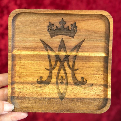 Wooden Rosary Dish Marian Symbol