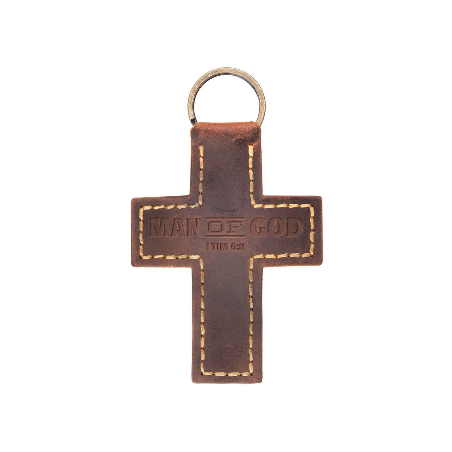 Man of God Leather Cross Keychain - 1 Tim 6:11