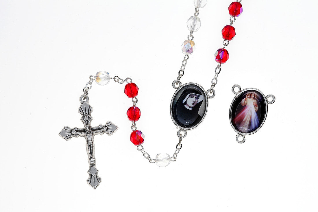 Divine Mercy/Sister Faustina Rosary with Chaplet Prayer Card