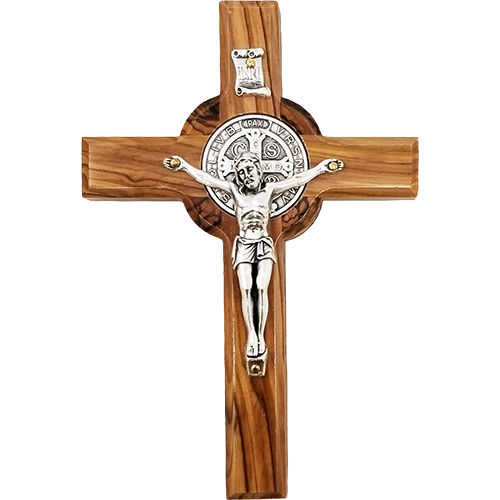 St. Benedict Olive Wood Wall Crucifix - Made in Bethlehem