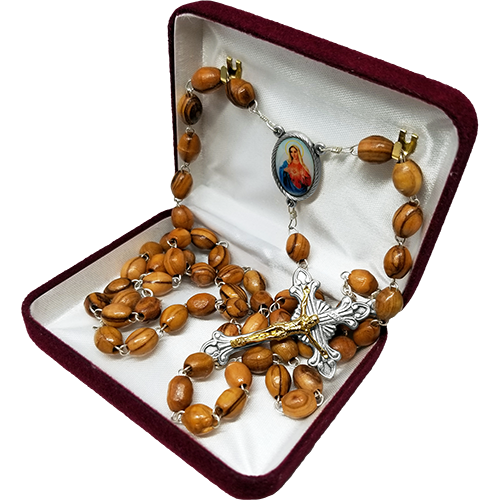 Olive Wood Rosary With Immaculate Heart Of  Mary Oval Medal