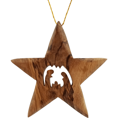 Olive Wood Bethlehem Star Nativity 3" Ornament