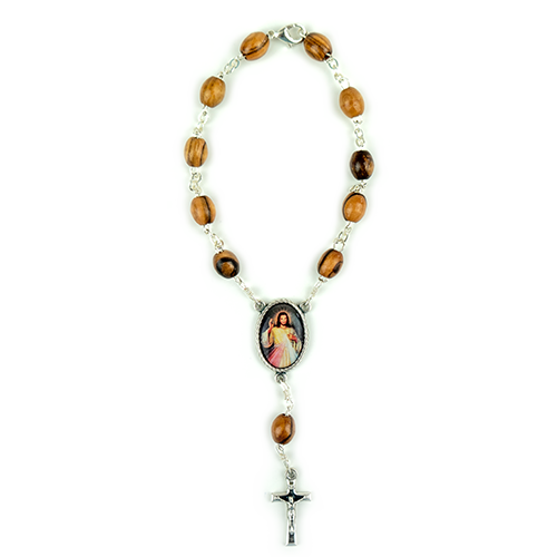 Divine Mercy, Holy Land Olive Wood Auto Rosary One Decade - Made In Bethlehem