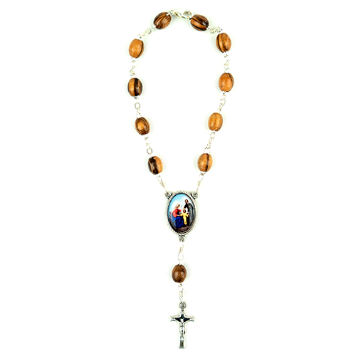 Holy Family, Holy Land Olive Wood Auto Rosary One Decade - Made In Bethlehem