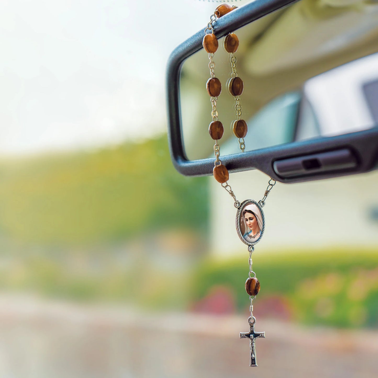 Our Lady of Medjugorje Olive Wood Auto Rosary