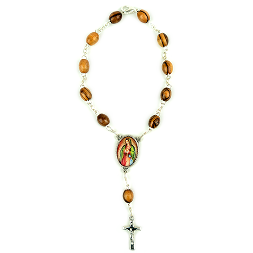 Our Lady of Guadalupe, Holy Land Olive Wood Auto Rosary One Decade - Made In Bethlehem