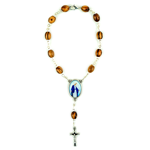 Our Lady of Grace, Holy Land Olive Wood Auto Rosary One Decade - Made In Bethlehem