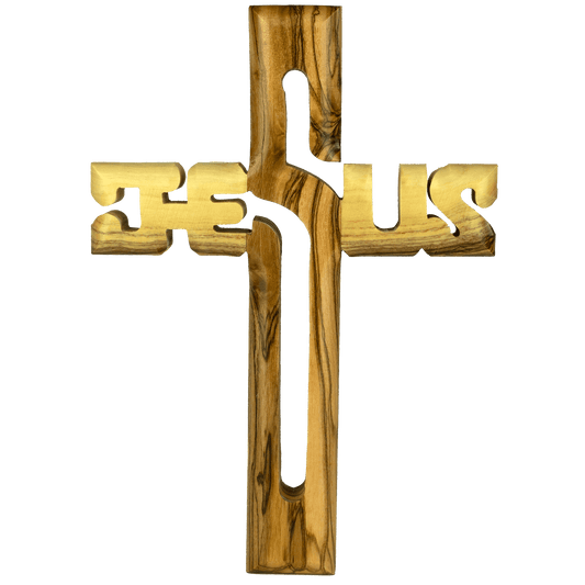 Olive Wood Wall Cross Jesus Cut Out - 6"
