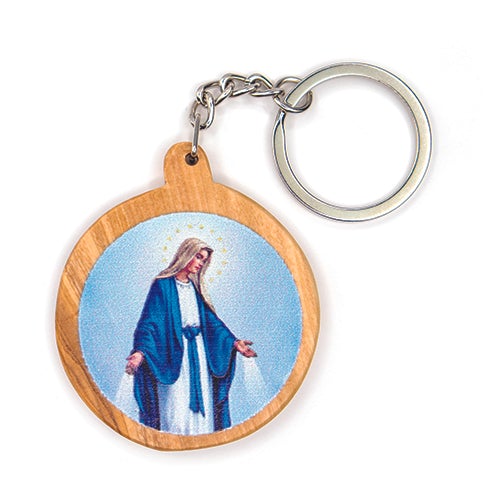 Our Lady of Grace, Holy Land Olive Wood Key Chain
