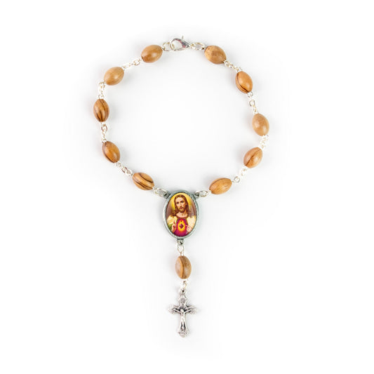 Sacred Heart of Jesus Olive Wood Auto Rosary