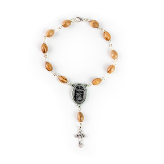 Shroud of Turin Olive Wood Auto Rosary