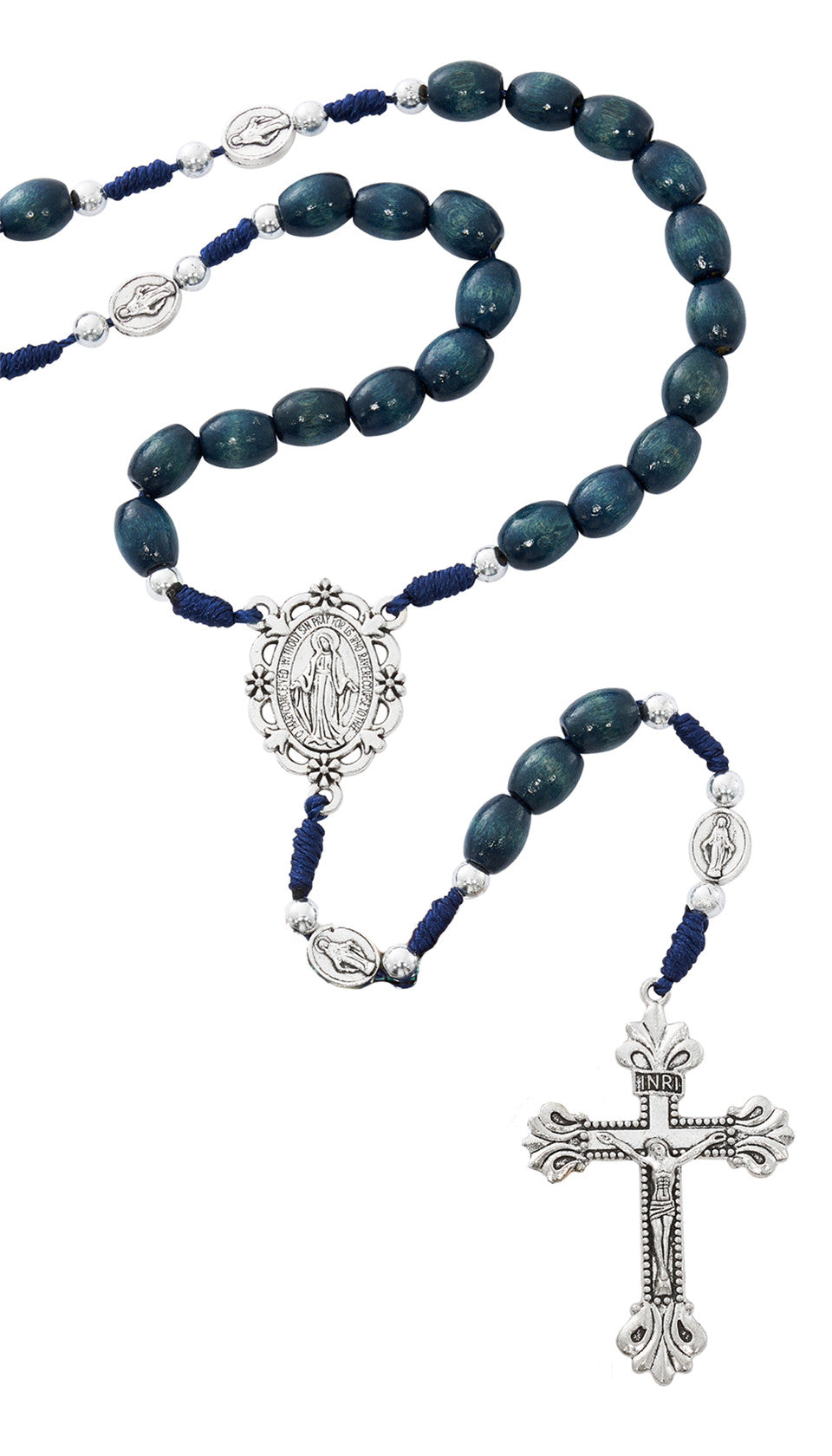 Blue Wood Miraculous Medal Rosary