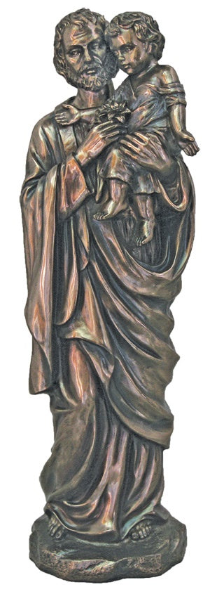 St. Joseph & Child in Lightly Hand-Painted Cold Cast Bronze, 11"