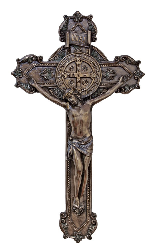 St. Benedict Crucifix, Hand-painted Cold Cast Bronze, 11"