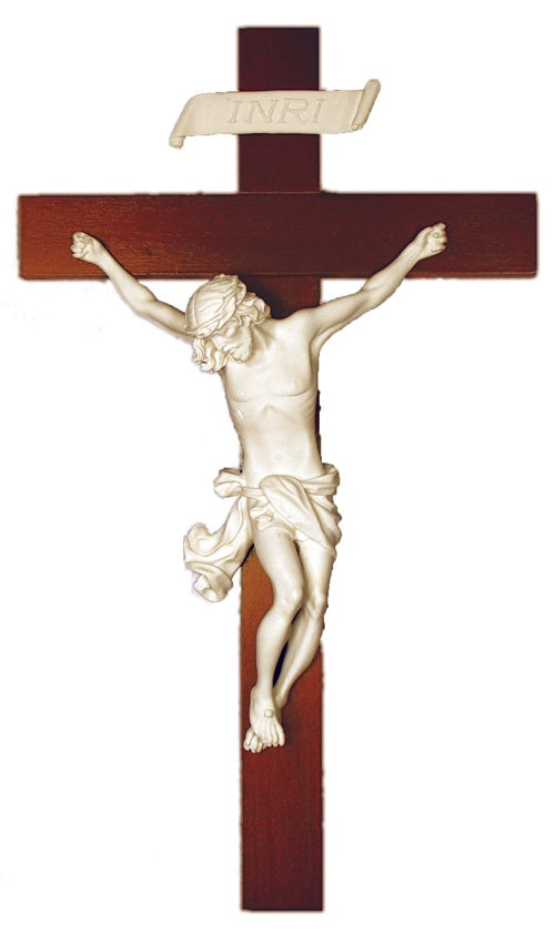 Baroque Style Crucifix, White Alabaster, 14"