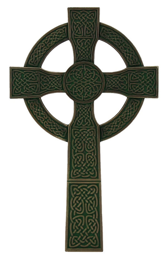 A Veronese Celtic Cross in lightly hand-painted cold cast bronze, 8inches.