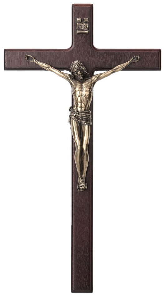 A Veronese Crucifix with a wood cross and cold cast bronze corpus, 10".