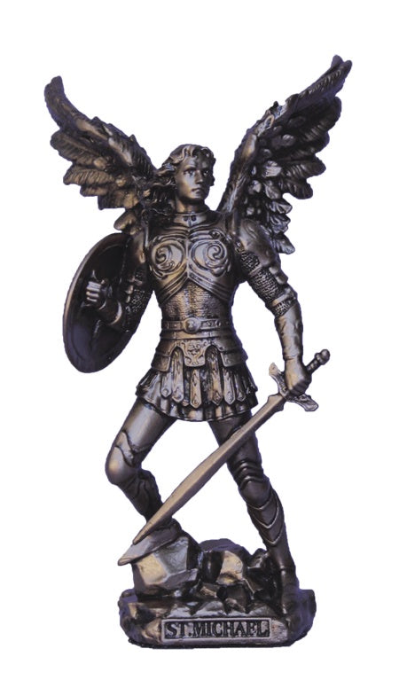 A Veronese St. Michael statue without the Devil in lightly hand-painted cold cast bronze, 4".