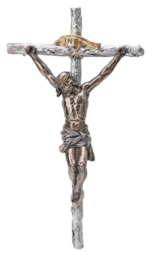 16"Crucifix With Two Tone Finish And Cold Cast Bronze Corpus