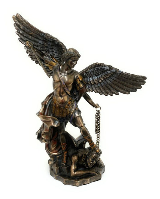 St. Michael, Cold-Cast Bronze, Lightly Hand-Painted, 10"