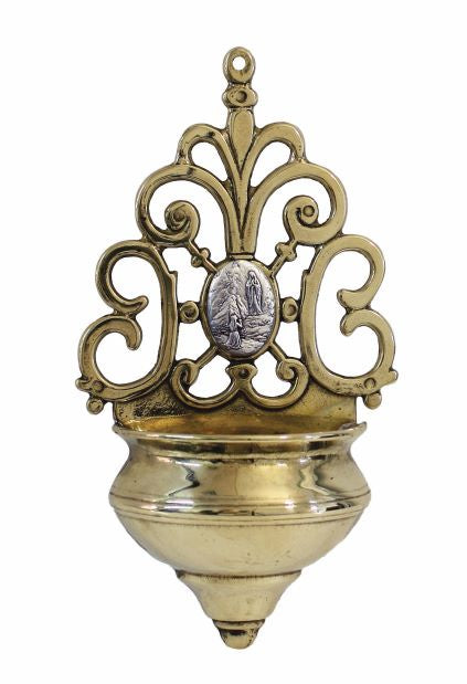 Holy Water Font With Our Lady Of Lourdes Medal