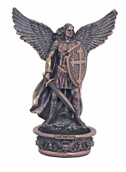 St. Michael Holy Water Font in  Cold Cast Bronze, 8.5”