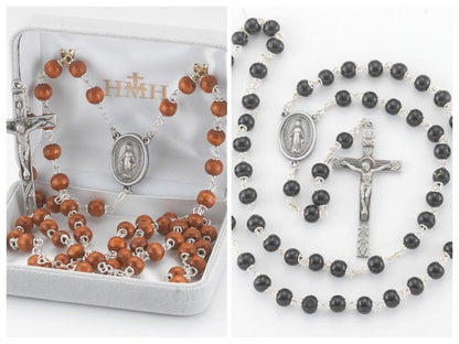 Round Boxwood Bead New England Pewter Rosary (Variants)