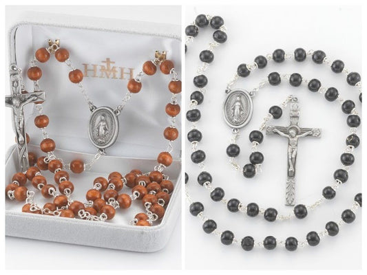 Round Boxwood Bead New England Pewter Rosary (Variants)