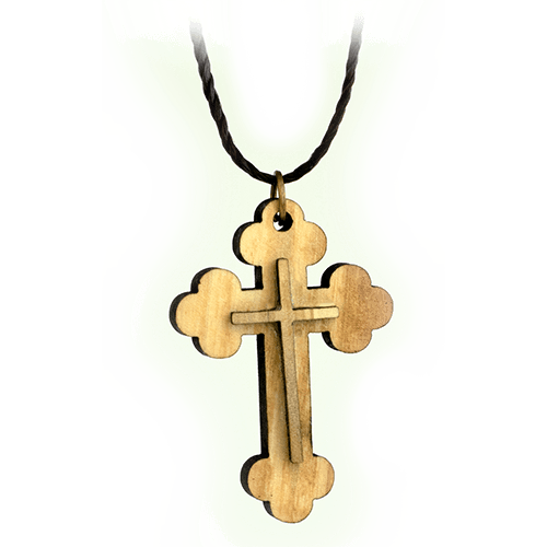 Greek Orthodox Layered Cross, Olive Wood Necklace