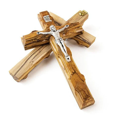 Scalloped Wall Cross Crucifix, Holy Land Olive Wood - 5.5"