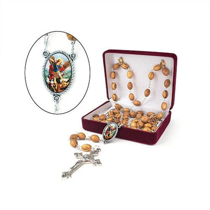 Olive Wood Rosary with St. Michael the Archangel Center