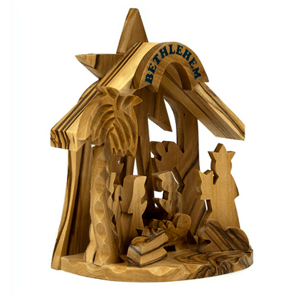 Olive Wood 3D Nativity Scene Grotto - Made in the Holy Land - 4.5"