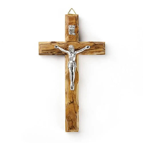 Scalloped Wall Cross Crucifix, Holy Land Olive Wood - 5.5"