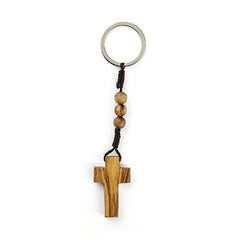 Rope Rosary Keychain With Olive Wood Cross & Bead