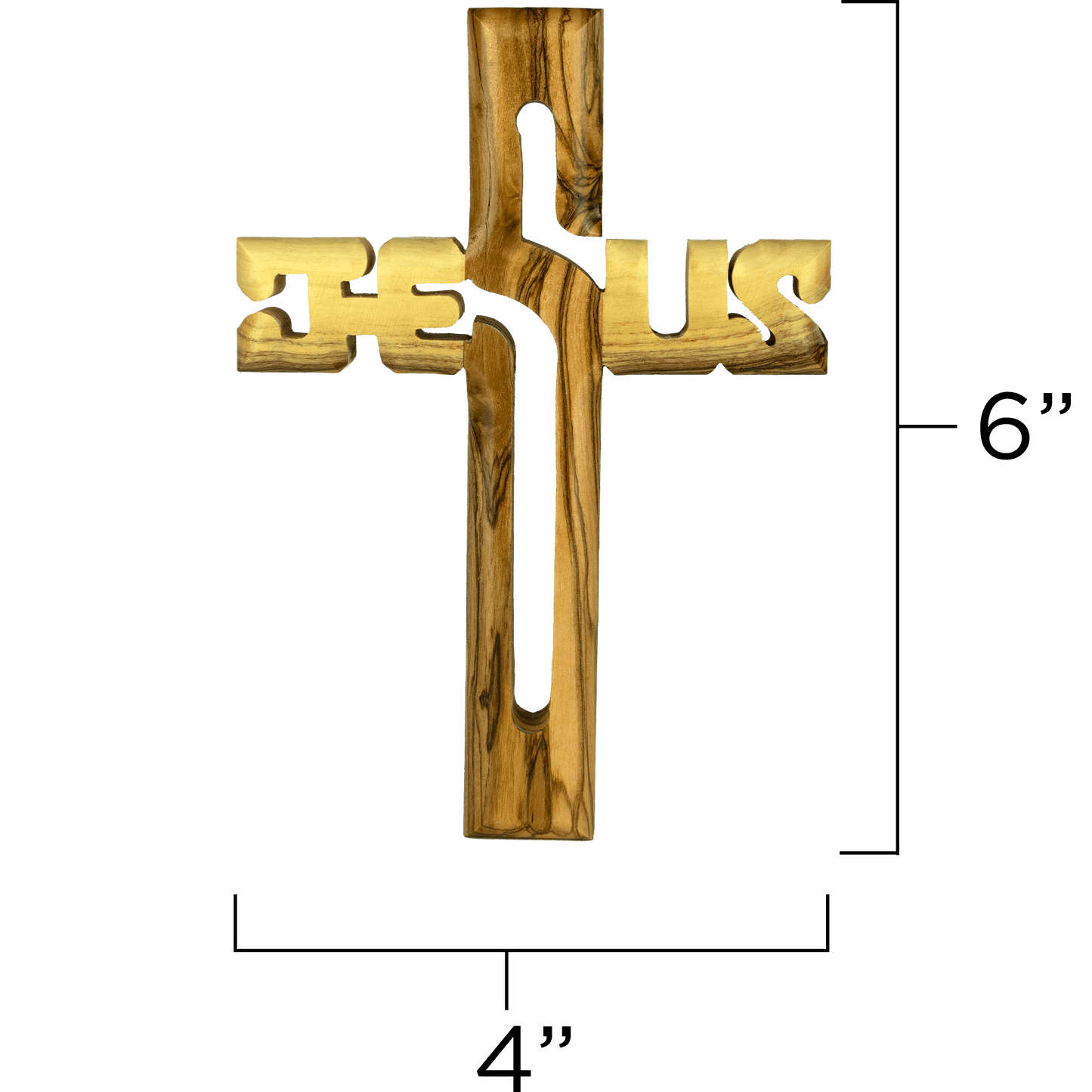 Olive Wood Wall Cross Jesus Cut Out - 6"