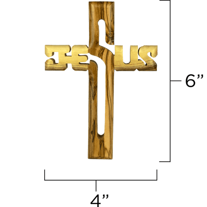 Olive Wood Wall Cross Jesus Cut Out - 6"
