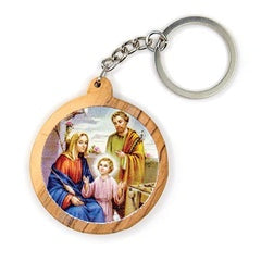 Holy Land Olive Wood Key Chain With Holy Family Image