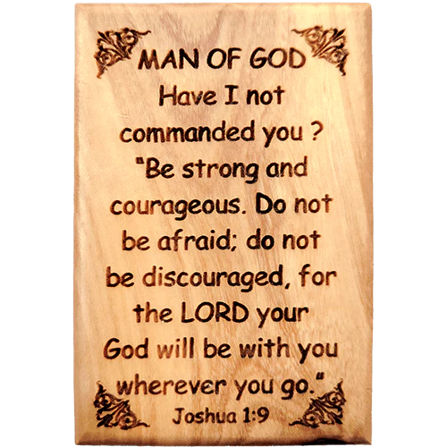 Man of God, Joshua 1:9 - Olive Wood Fridge Magnet