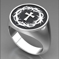 Crown Of Thorns And Cross Sterling Silver Ring