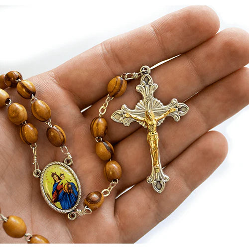 Olive Wood Rosary with Mary Help of Christians Center