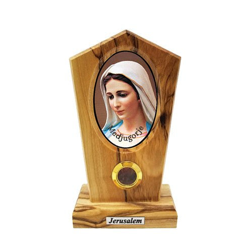 Our Lady of Medjugorje - Olive Wood Icon Plaque