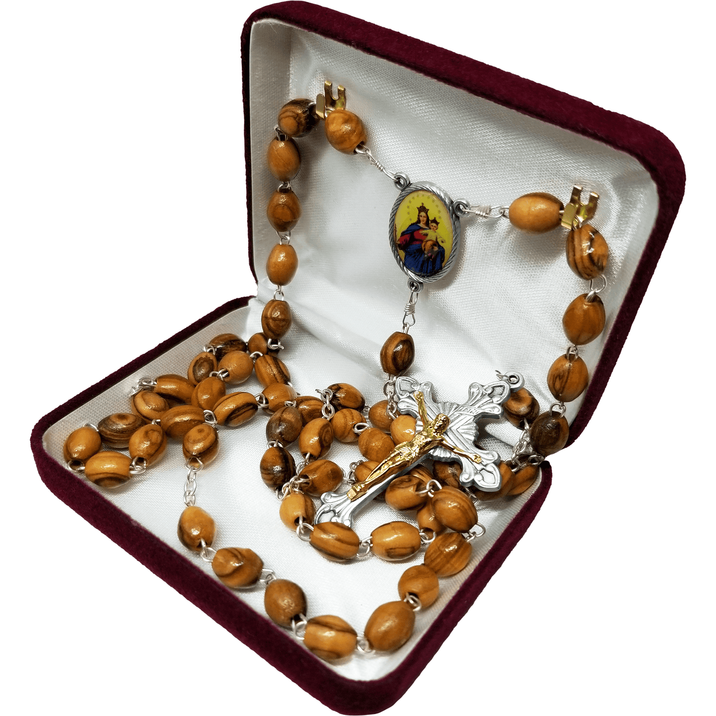 Olive Wood Rosary with Mary Help of Christians Center