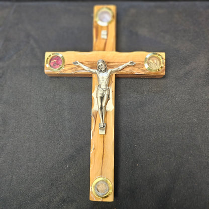 Olivewood Crucifix with Holy Land Elements