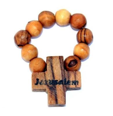 Jerusalem olivewood rosary ring